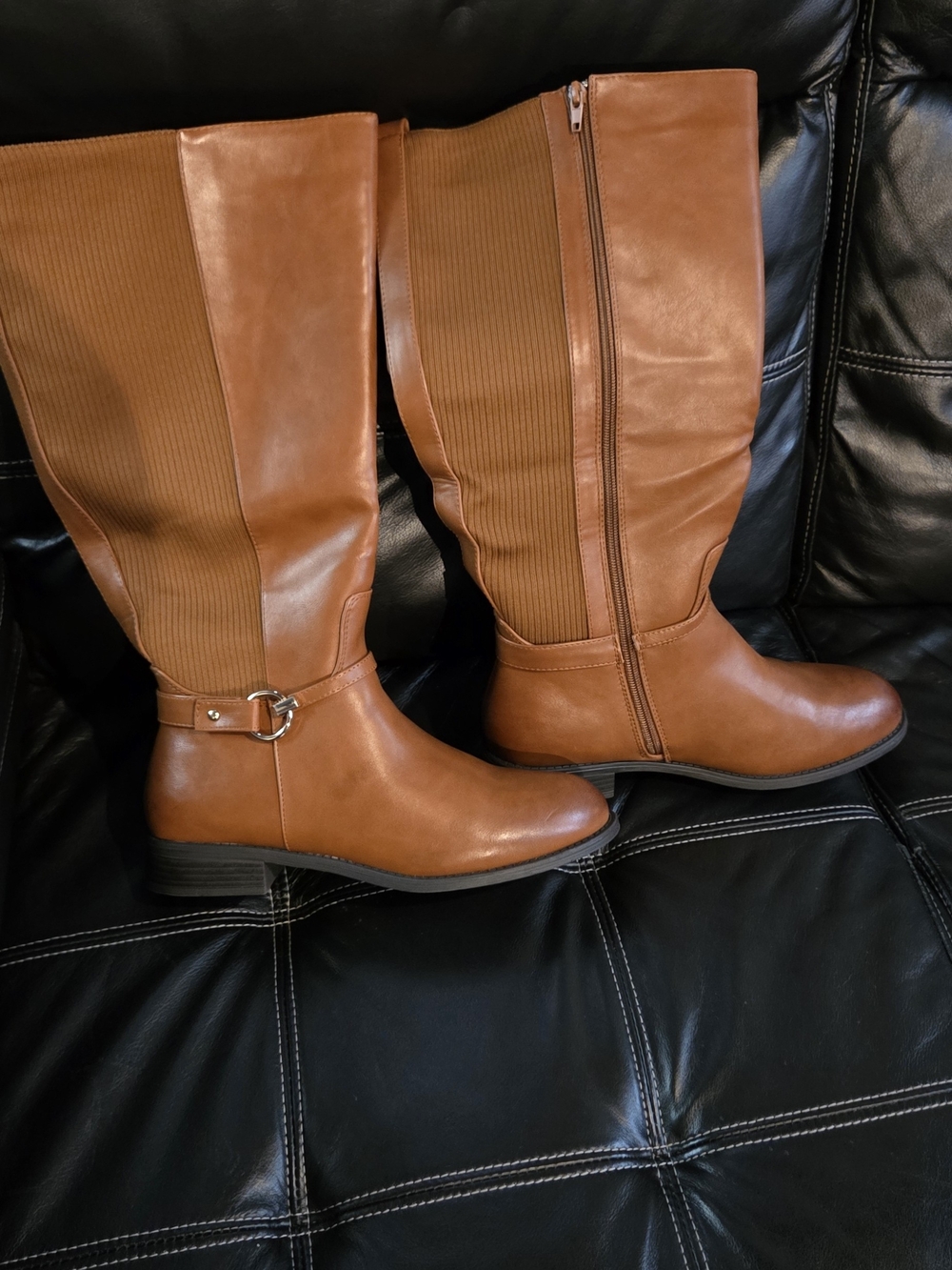 Classic Tall Riding Boots in Cognac with Buckle Accent